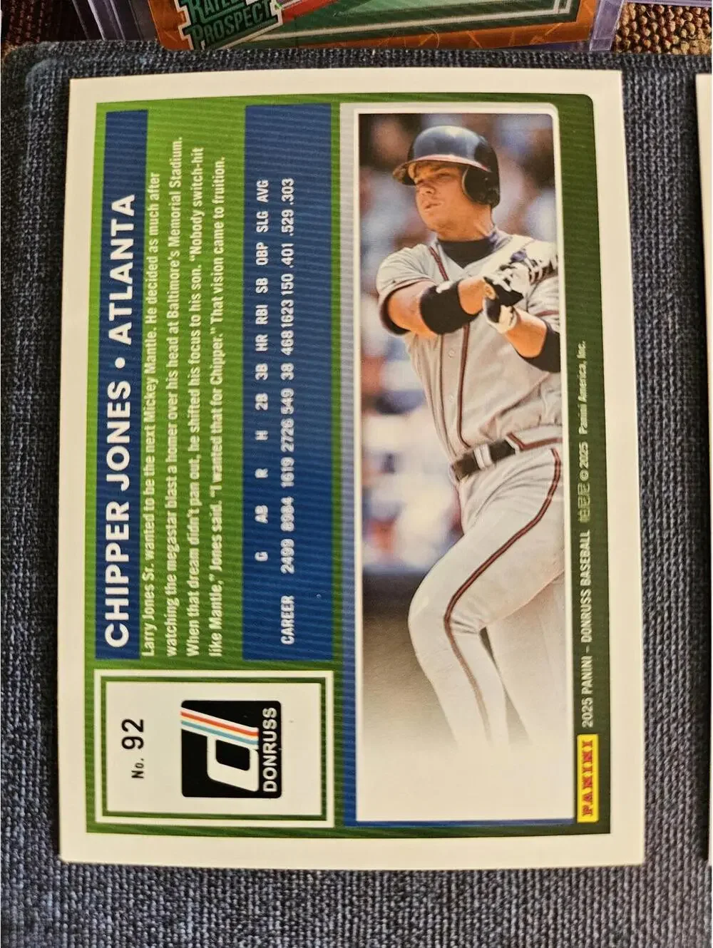 Chipper Jones - HOF - 2025 Panini Donruss baseball - #92 - Braves - RAW Mint